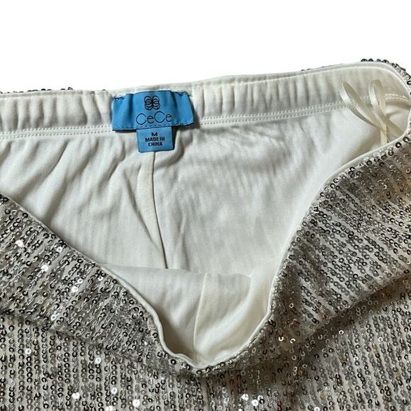 The CeCe Silver Sequin Pants Straight Leg Elastic Waist Band Stretchy Medium - Picture 11 of 15